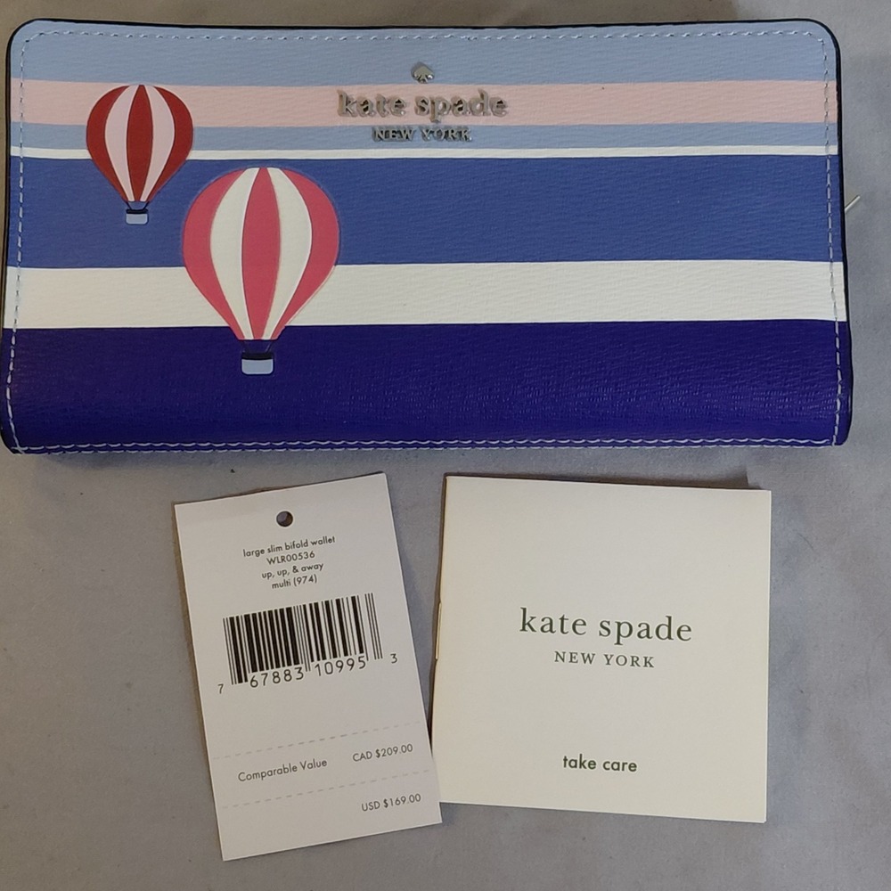 Kate Spade New York Up Up & Away Hot Air Balloon Large Slim Bifold Wallet NWT